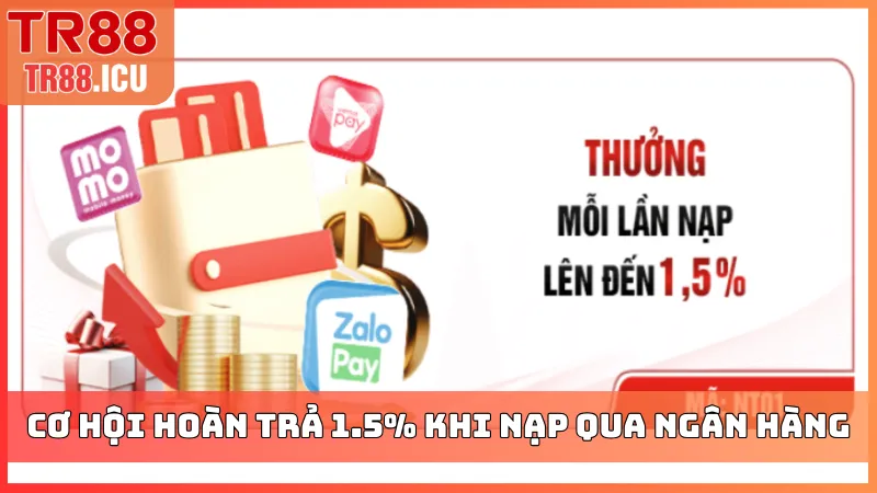 Cơ hội hoàn trả 1.5% khi nạp qua ngân hàng