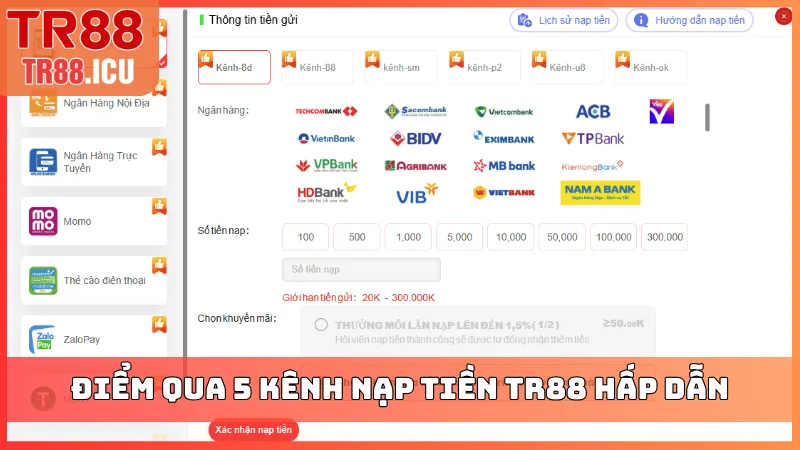 Điểm qua 5 kênh nạp tiền TR88 hấp dẫn
